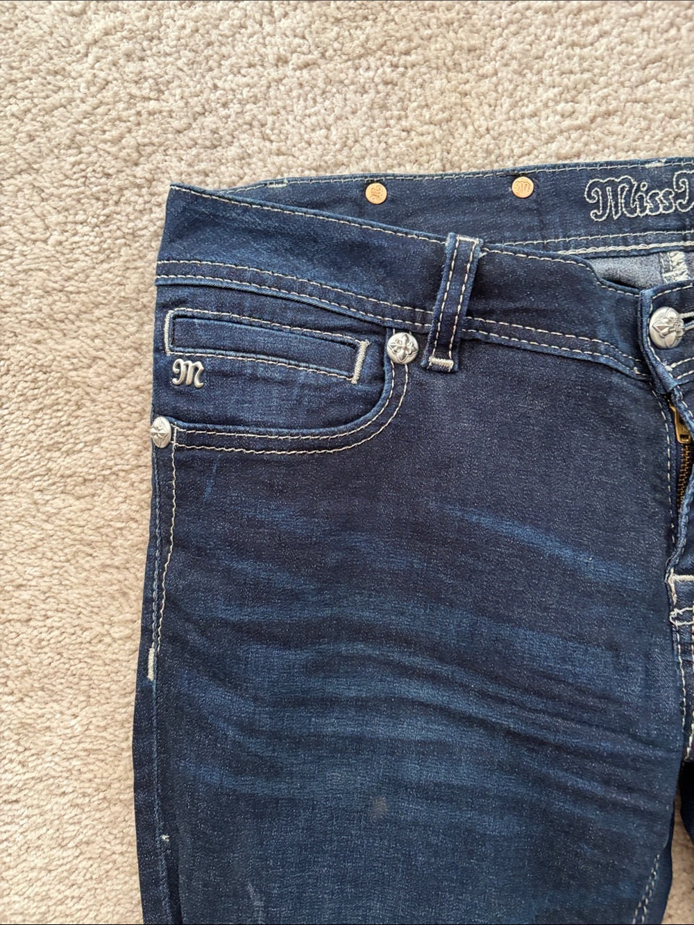 Miss Me Navy Blue Skinny Jeans with Subtle Whiskering - Picture 2 of 4